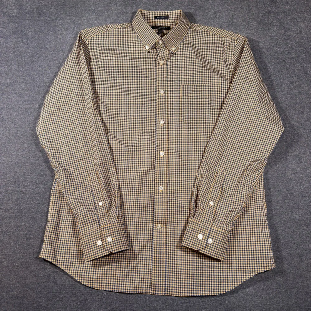 Banana Republic Button Down Shirt Mens L Orange Plaid Slim Flex Tech Stretch